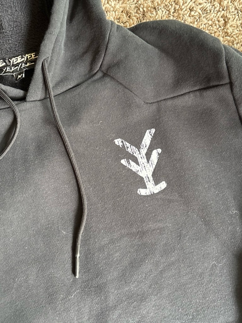 Yeezy Black Crewneck Hoodie with White Logo